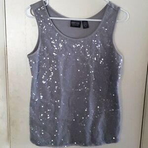 Additions by Chico's Silver Sequin Net Front Tank Top Size 1 Small